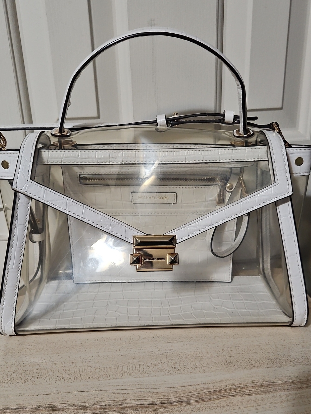 Michael Kors EUC Clear PVC with White Leather Trim Satchel/Crossbody